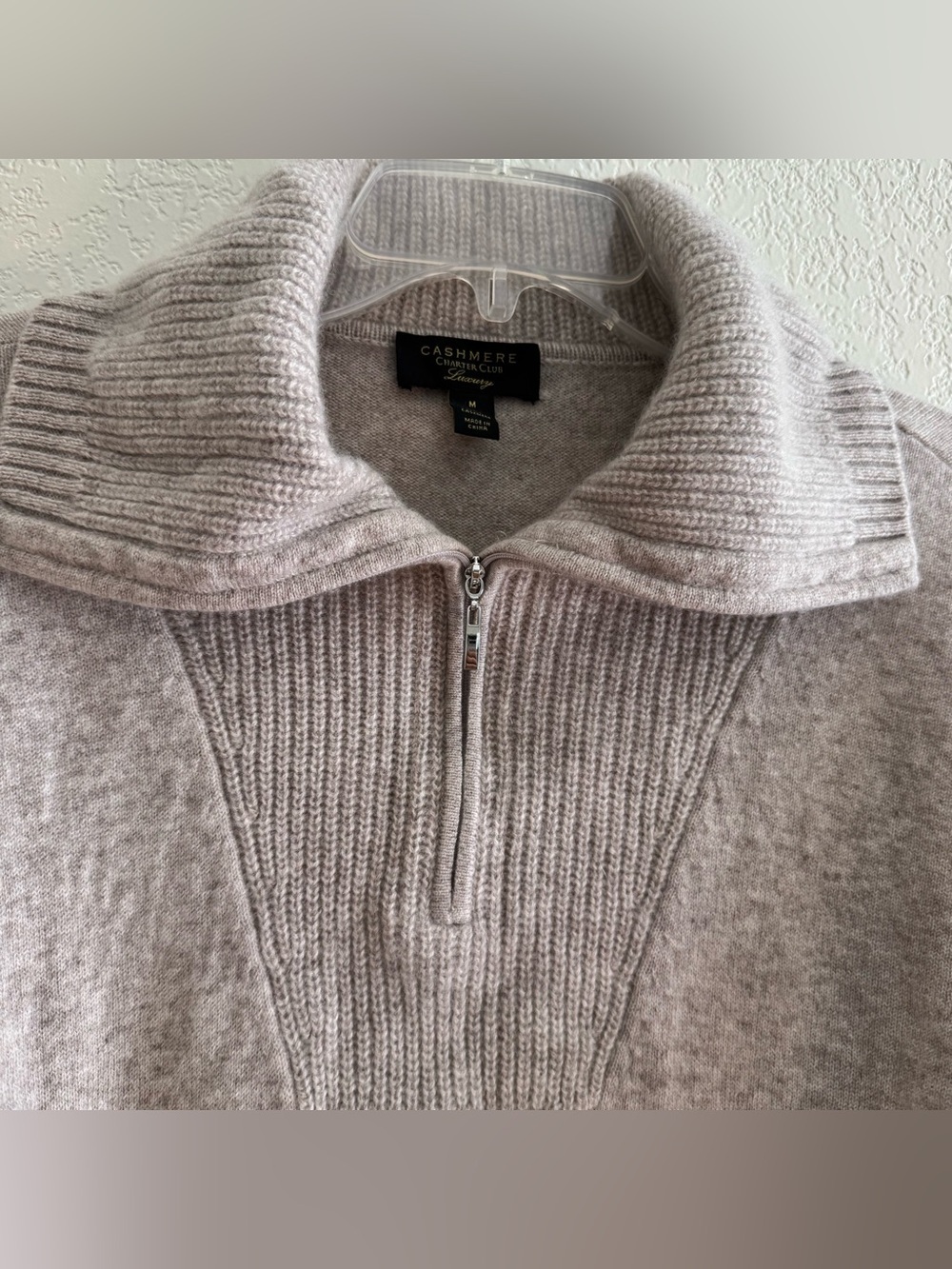 Cashmere Charter Club Luxury Beige 1/4 Zip Turtleneck Sweater Knit Minimalist M - Picture 3 of 8
